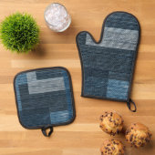 Blue Jean Patch Imitate Burlap Design Ofenhandschuh & Topflappen-Set (Oben Unten)