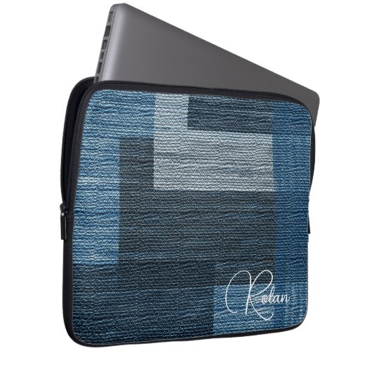 Blue Jean Patch Imitate Burlap Laptopschutzhülle (Vorne Rechts)
