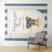 Blue Jean Teddy Bear 1st Birthday Photo Backdrop Wandteppich (Beispiel (Horizontal))
