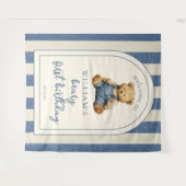 Blue Jean Teddy Bear 1st Birthday Photo Backdrop Wandteppich (Vorderseite (Horizontal))