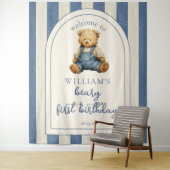 Blue Jean Teddy Bear 1st Birthday Photo Backdrop Wandteppich (Beispiel)