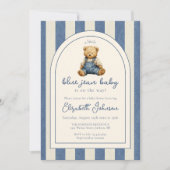 Blue Jean Teddy Bear Photo QR Code Baby Shower Einladung (Vorderseite)