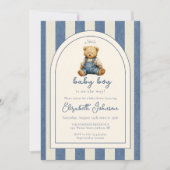 Blue Jean Teddy Bear Photo QR Code Boy Baby Shower Einladung (Vorderseite)