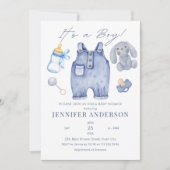 Blue Jeans Baby Boy Shower Denim Einladung (Vorderseite)