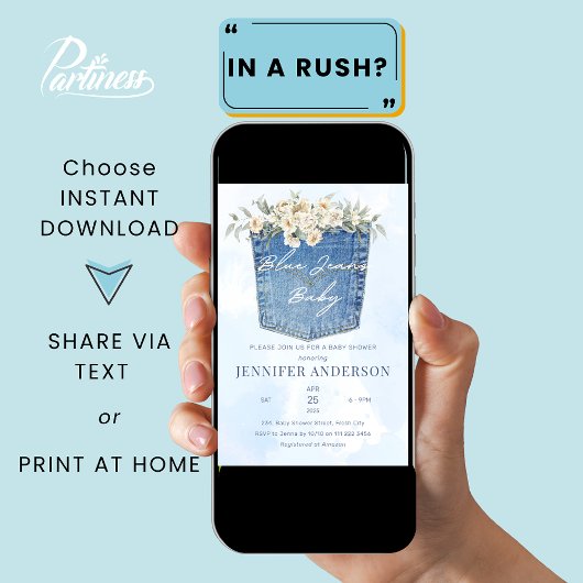 Blue Jeans Baby Dusche Denim Country Floral Einladung