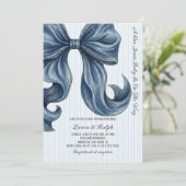 Blue Jeans Bow Baby Shower Einladung (Stehend Vorderseite)