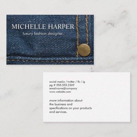 Blue Jeans Button und Stitching Visitenkarte (Vorne/Hinten)