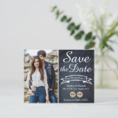 Blue Jeans Couple | Denim Wedding Save the Date Ankündigungspostkarte (Stehend Vorderseite)