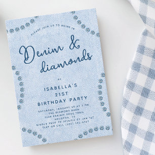 Blue Jeans Denim und Diamonds 21. Geburtstag Party Einladung