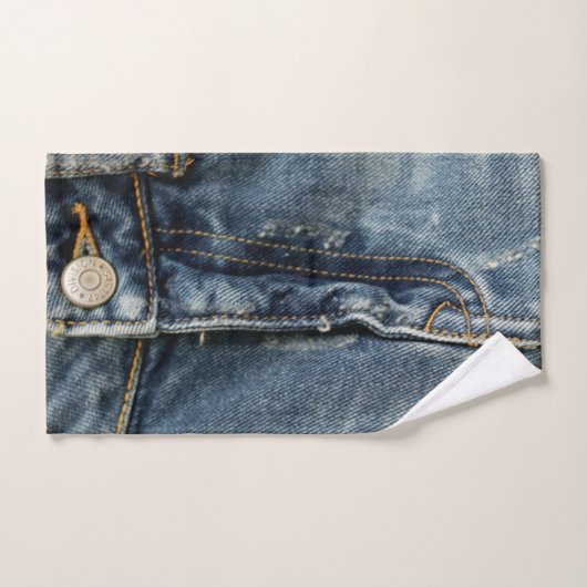 Blue Jeans Denim Zipper Imitats Badhandtuch Set (Handtuch)
