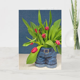 Blue Jeans Pot zum Geburtstag mit Tulips Karte