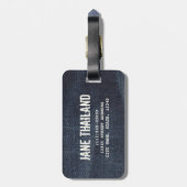 Blue Jeans Vintag Denim Stoff Textur Gepäckanhänger (Rückseite vertikal)