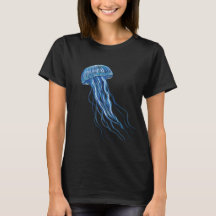 Blue Jellyfish Illustration Design Black T - Shirt