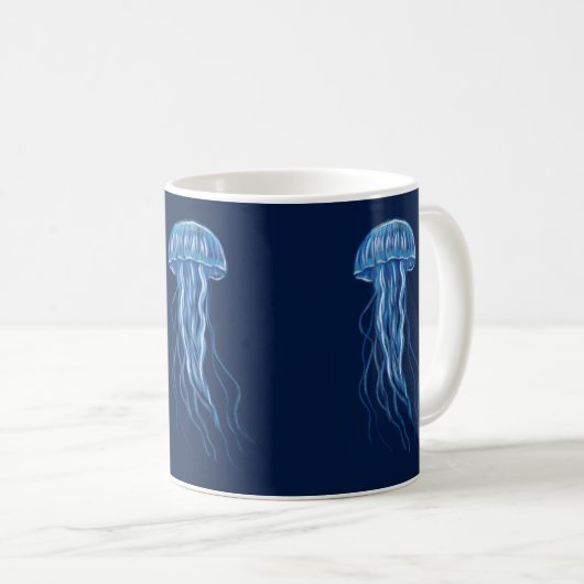 Blue Jellyfish Illustration Kaffeetasse (VorderseiteRechts)