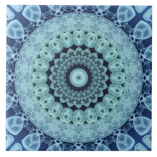 Blue Jellyfish Mandala Ocean Inspiriert Symmetry Fliese (Vorderseite)