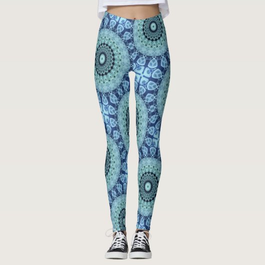 Blue Jellyfish Mandala Ocean Inspiriert Symmetry Leggings (Vorderseite)