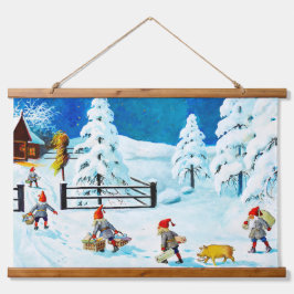 Blue Jenny Nyström Gnome Vintage schwedische Weihn Wandteppich Mit Holzrahmen