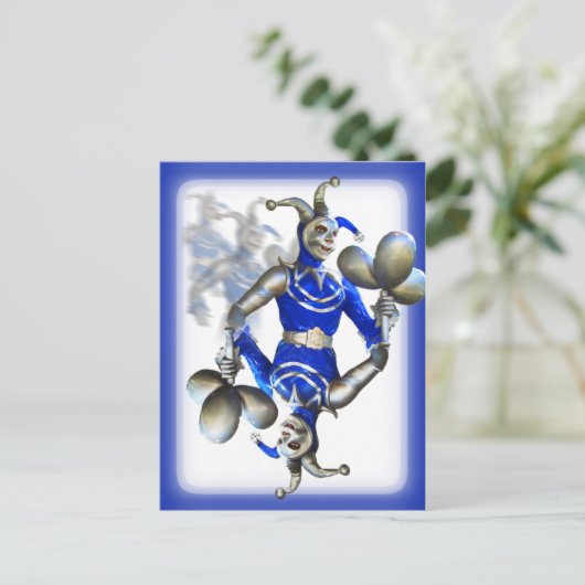 Blue Jester Postkarte (Stehend Vorderseite)