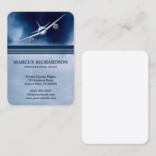 Blue Jet Flugzeug Flying im Pilotprogramm für die Visitenkarte (Vorne/Hinten)