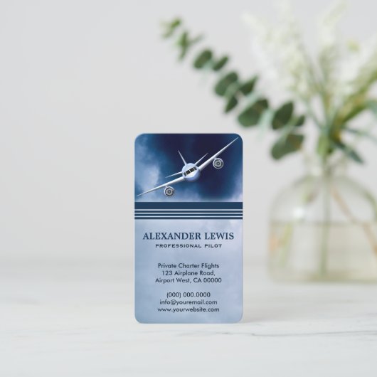 Blue Jet Flugzeug im Pilotprogramm für Sky Charter Visitenkarte (Stehend Vorderseite)