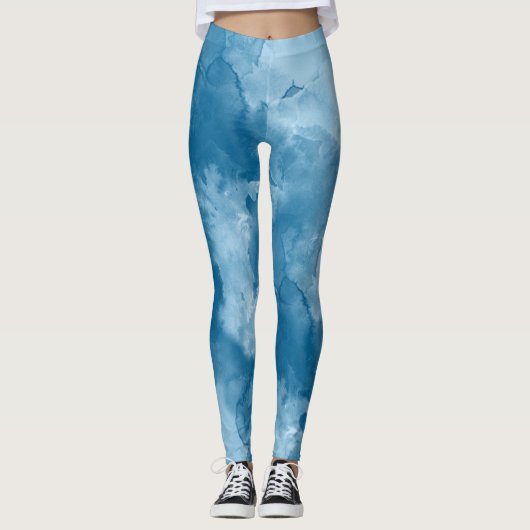 Blue Jewel Tone Abstrakt Watercolor Leggings (Vorderseite)