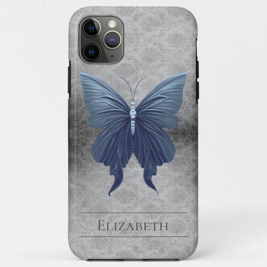 Blue Jewele Butterfly Damask Case-Mate iPhone Hülle (Rückseite)