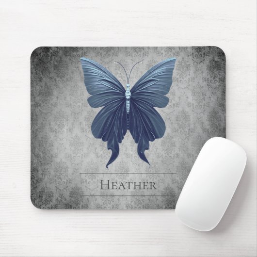 Blue Jewele Butterfly Damask Mousepad (Mit Mouse)