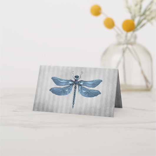 Blue Jewele Dragonfly Empfang Platzkarte (Rückseite)