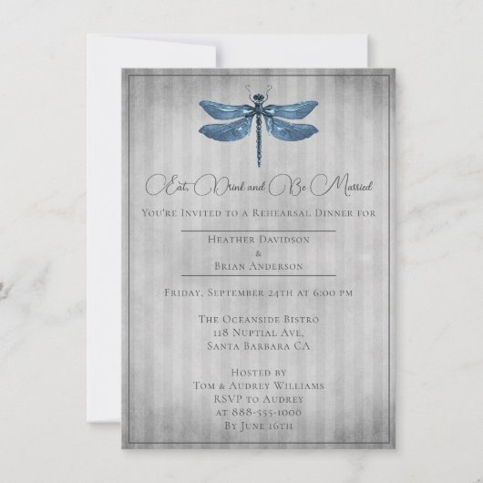 Blue Jewele Dragonfly Probe Dinner Einladung (Vorderseite)