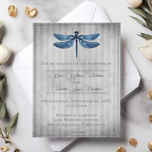 Blue Jeweled Dragonfly Wedding Einladung