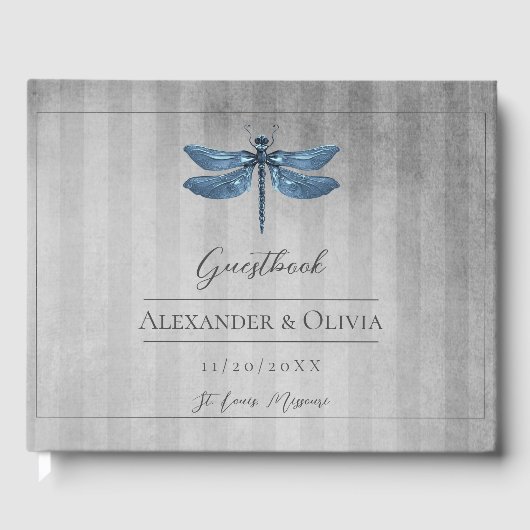 Blue Jeweled Dragonfly Wedding Gästebuch (Vorderseite)