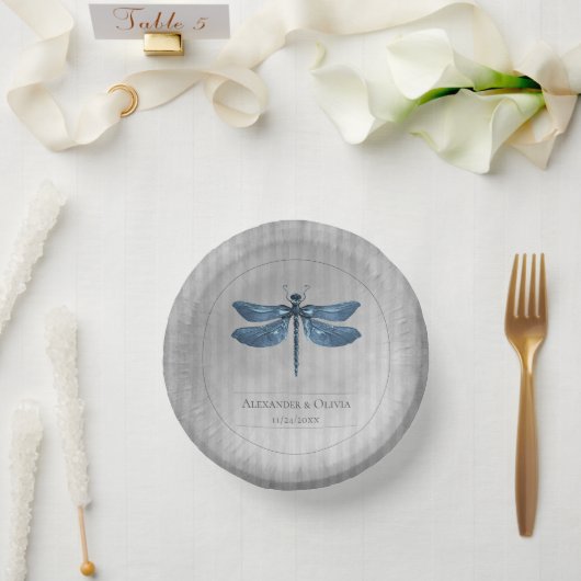Blue Jeweled Dragonfly Wedding Pappteller (Hochzeit)
