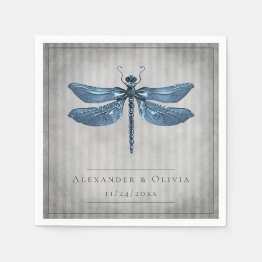 Blue Jeweled Dragonfly Wedding Serviette (Vorderseite)