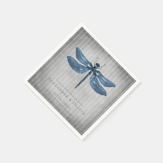 Blue Jeweled Dragonfly Wedding Serviette (Ecke)