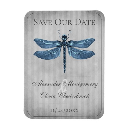 Blue Jewelly Dragonfly Save the Date Magnet (Vertikal)