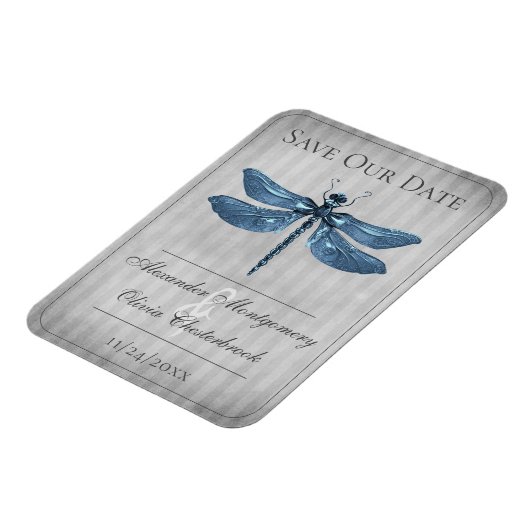 Blue Jewelly Dragonfly Save the Date Magnet (Linke Seite)