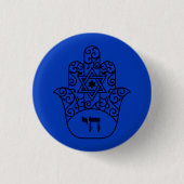 Blue Jewish Chai Hamsa mit Star von David Button (Vorderseite)
