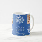 Blue Jolly Merry Snowflake Foto Weihnachtsfeiertag Kaffeetasse (VorderseiteRechts)