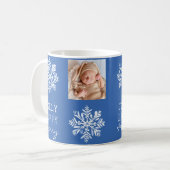 Blue Jolly Merry Snowflake Foto Weihnachtsfeiertag Kaffeetasse (Vorderseite Links)