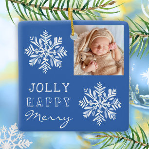 Blue Jolly Merry Snowflake Foto Weihnachtsfeiertag Keramikornament