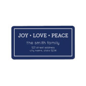 Blue Joy Liebe Peace Modern Holiday Address Adressaufkleber (Vorne)