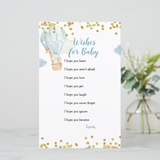 Blue Jungle Heißluftballon Wünsche für Babykarte (Stehend Vorderseite)