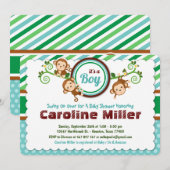 Blue Jungle Monkey Safari Animal Boy Baby Dusche Einladung (Vorne/Hinten)