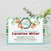 Blue Jungle Monkey Safari Animal Boy Baby Dusche Einladung (Stehend Vorderseite)