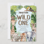 Blue Jungle Safari Baby Animals Junge 1. Geburtsta Einladung (Vorderseite)