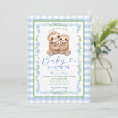 Blue Jungle Watercolor Sloth Baby Shower Einladung (Stehend Vorderseite)