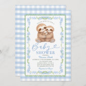 Blue Jungle Watercolor Sloth Baby Shower Einladung (Vorne/Hinten)