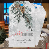 Blue Juniper Bough Pine Cones Snowy Woodland Geschenkanhänger