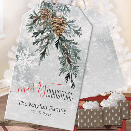 Blue Juniper Bough Pine Cones Snowy Woodland Geschenkanhänger