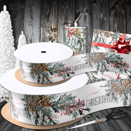 Blue Juniper Branch Boughs Cones Frohe Weihnachten Satinband